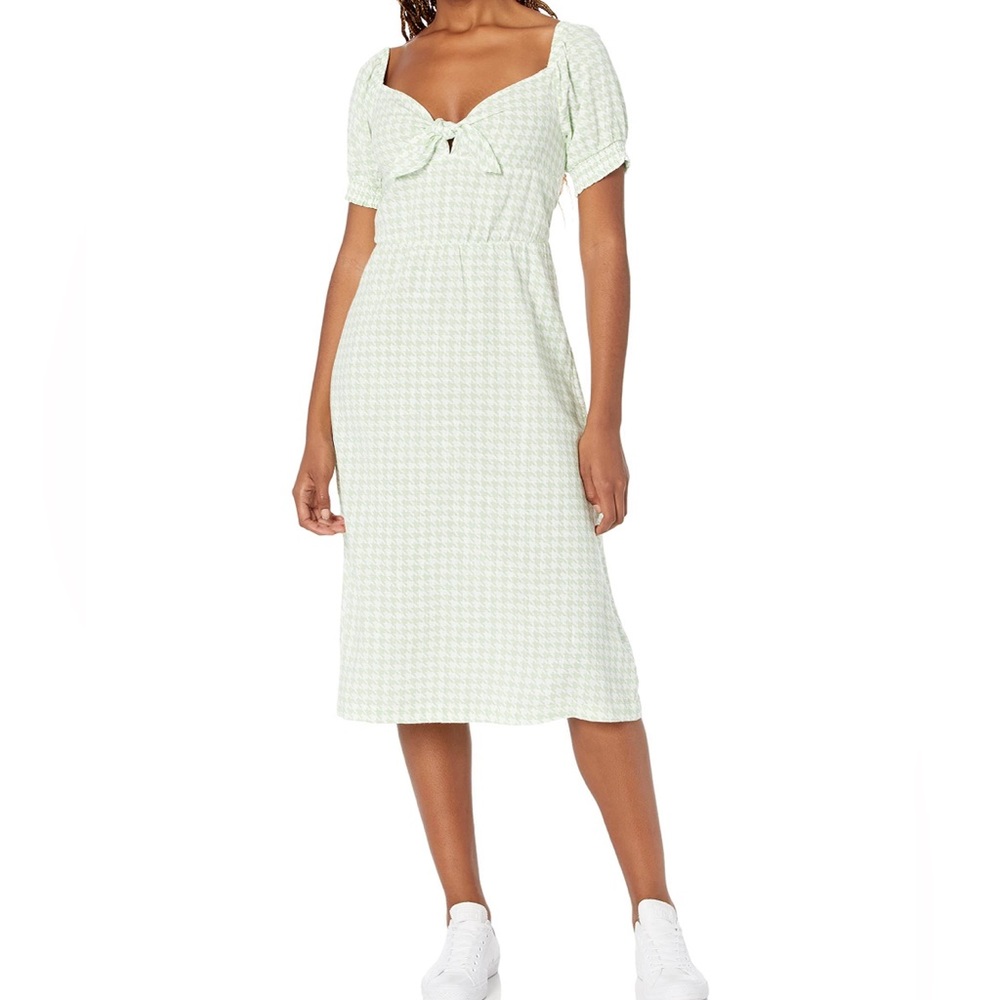 NWOT Roxy Green White Houndstooth Midi Dress Juniors Small